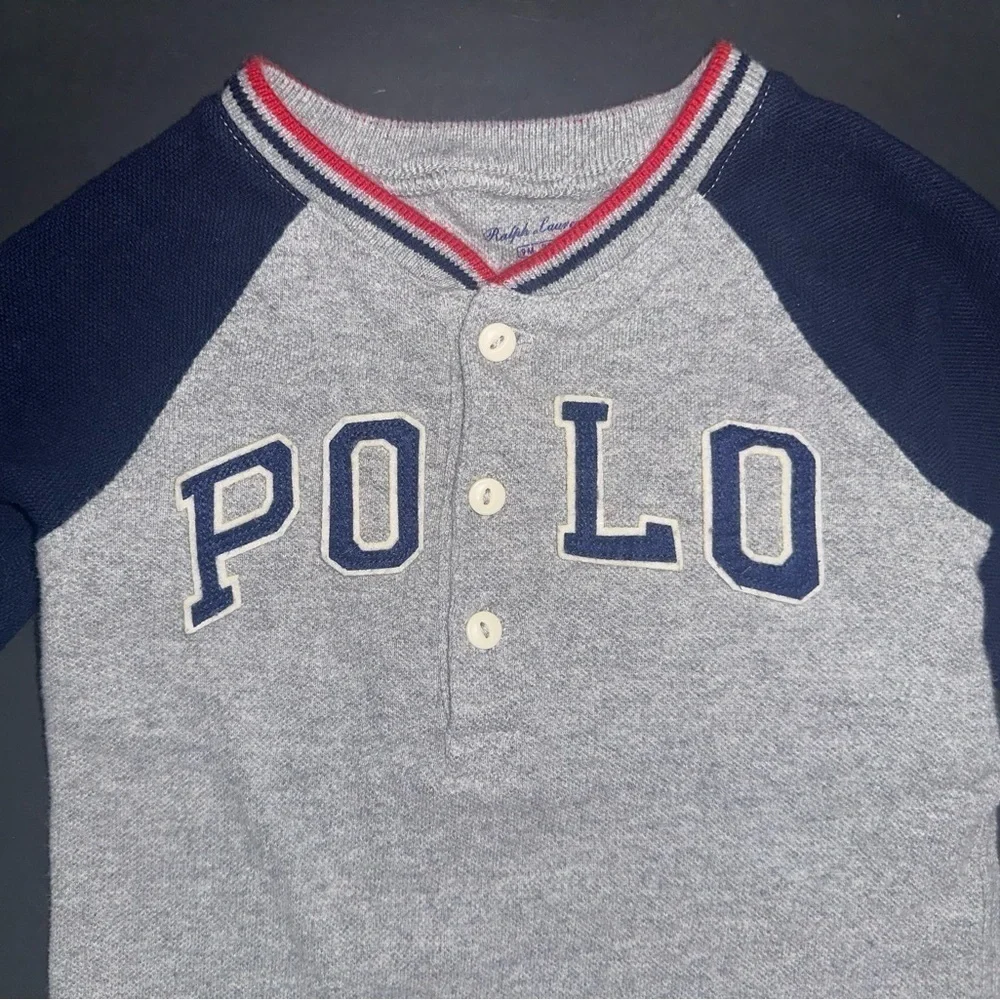 Ralph Lauren Polo Logo Embroidered Bear Baseball Long Sleeve Cotton Onesie Sz 9M